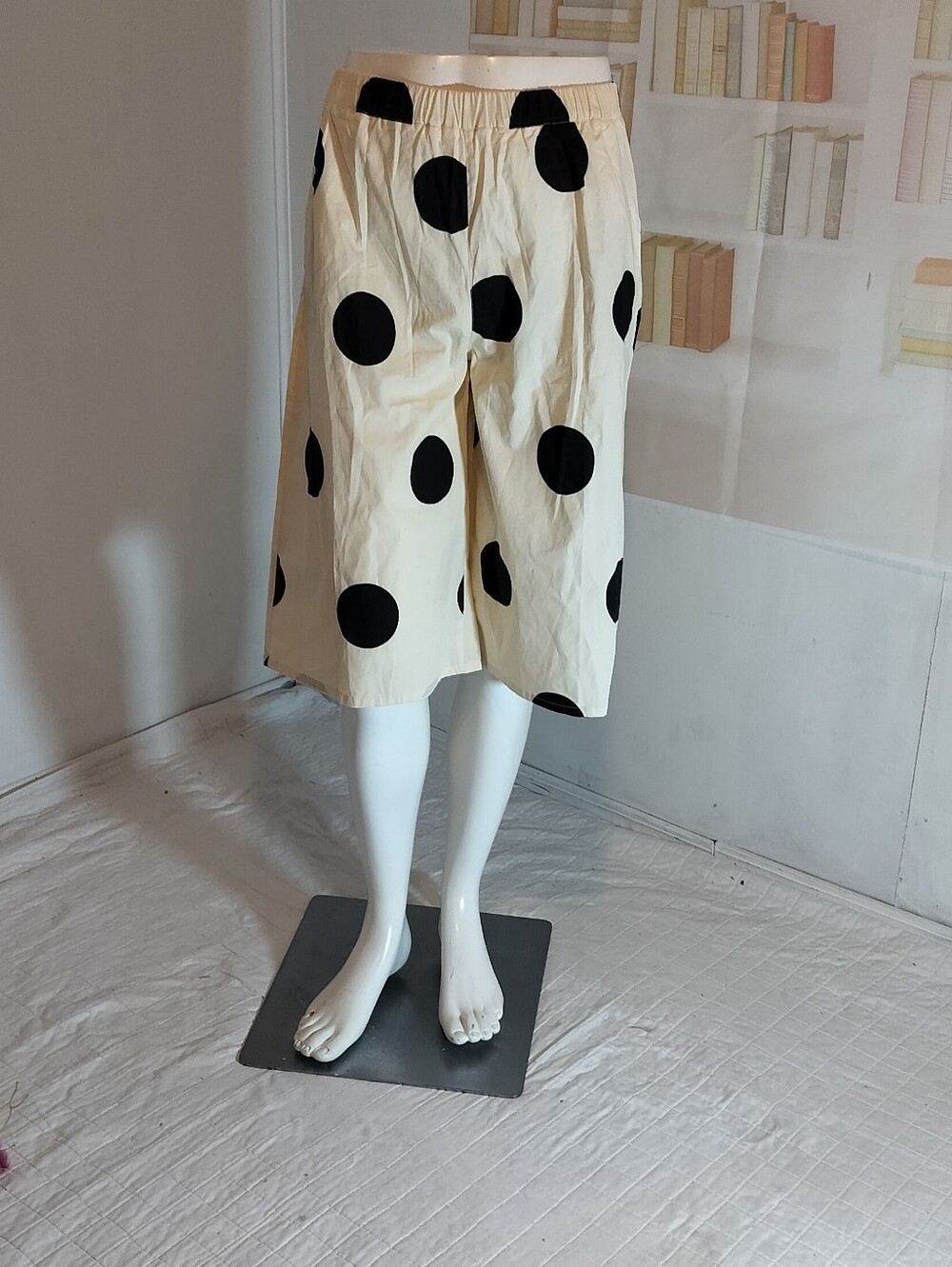 & Other Stories Cream Shorts with Black Polka Dots
